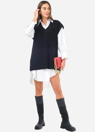 Красивая черная вязаная удлиненная безрукавка,жилет,