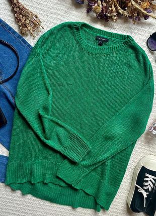 Яскрава подовжена тепла кофта вільного прямого крою зелено-смарагдового кольору