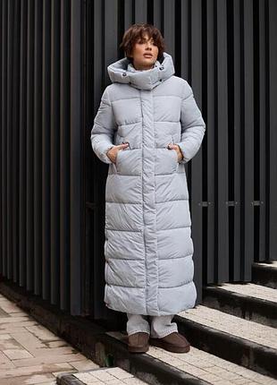 Зимняя длинная стеганая куртка пальто с капюшоном