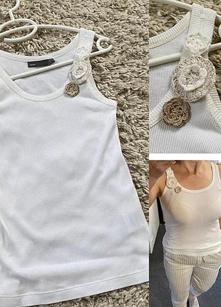 Базова біла котонова майка в рубчик з декором,mexx,p.s-m