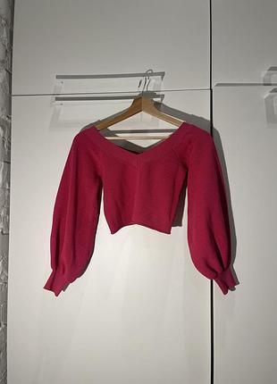 Рожевий вкорочений светр zara з пишними рукавами