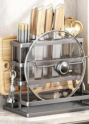 Кухонная стойка – подставка для посуды 3888 · настольный металлический органайзер для хранения ножей, приборов с поддоном