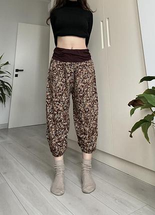 Разноцветные коричневые афгани алладины средняя низкая талия посадка шаровары индийские хиппи бохо с матней йога брюки этно штаны вискоза 36 38 s m