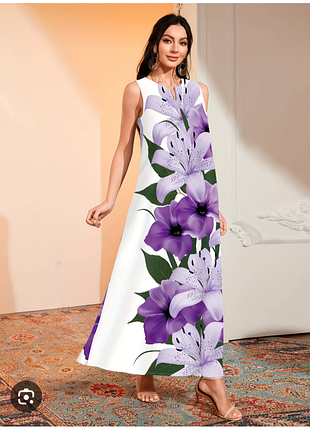 Яркое летнее платье с лилиями, с карманами