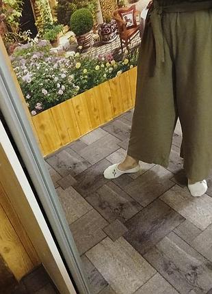 Штаны укороченные кюлоты хаки р.46-48 вискоза лен