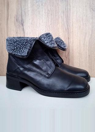 Новые итальянские ботинки, черные женские ботильоны на каблуке, деми зима, р. 42