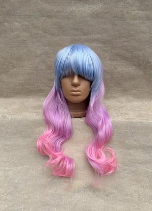Парик для аниматоров разноцветный с длинным волнистым волосами