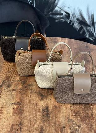 Черная коричневая бежевая шоколадная меховая сумка сумочка тедди