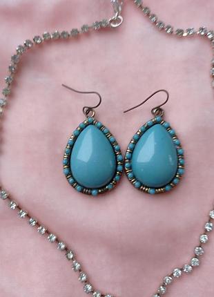 Винтажные серьги имитация бирюзы
