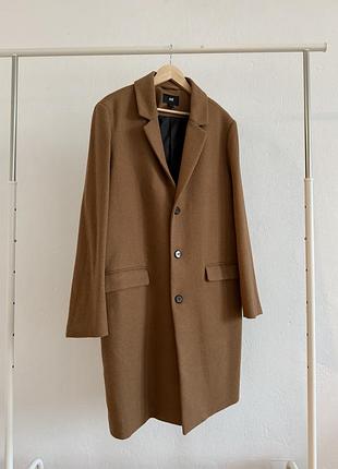 Шерстяное пальто h&amp;m бежевое (camel) размер eur 56