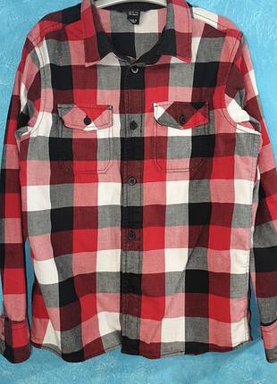 Рубашка рубашка в клетку новогодняя байковая для мальчика 146 г.