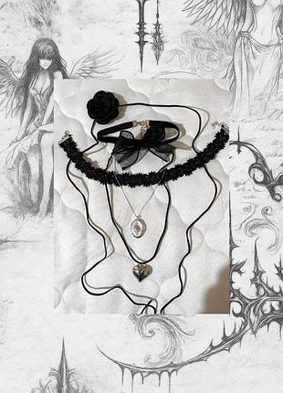 Вінтажний кулон серце медальон готичний чокер троянда бант на шию мереживний чокер аніме косплей лоліта westwood coquette y2k nana goth grunge punk