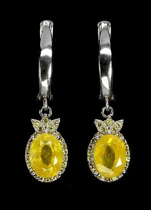 Серьги серебро 925 натуральный сапфир желтый