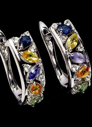 Серьги серебро 925 натуральный сапфир топаз