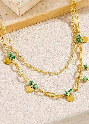 Двойная украшение цепочки нержавеющая сталь stainless steel натуральные камни монетки