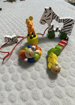 Лот дитячих деревʼяних іграшок для немовлят, змійка, каталочка