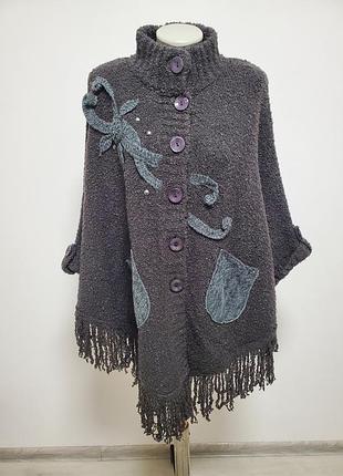 Шикарное брендовое теплое пончо декор аппликация