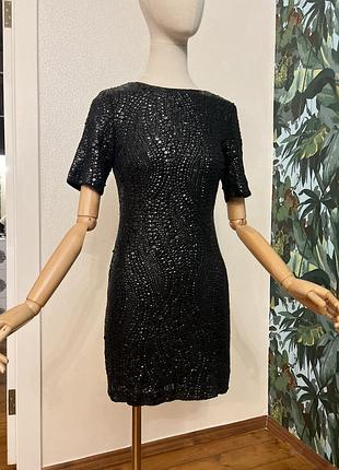 Шикарне нарядне чорне плаття в паєтки малька чорна сукня в лелітки
