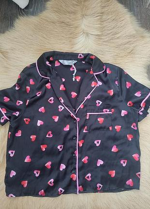 Рубашка от пижамы primark черная в сердечки