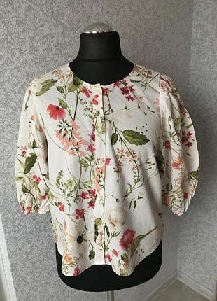 Чудесная, женская кофточка, блуза на пуговицах с объемными рукавами, 48%лен, 52%вискоза.