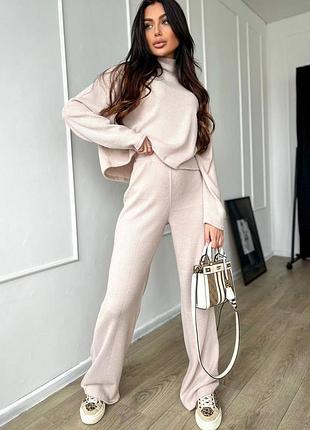 Женский теплый костюм ангора рубчик кофта свитер штаны