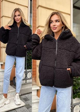 Меховая утепленная куртка тедди, эко шуба, шубка тедди, шуба из экомеха, эко шуба белого цвета, шубка шоколадного цвета