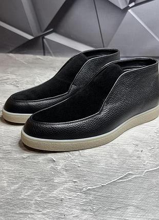 Лоферы мужские демисезонные на байке ботинки натуральная кожа / замша 5794