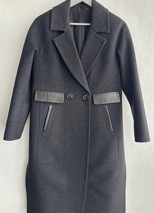 Вовняне пальто зі шкіряними вставками — s