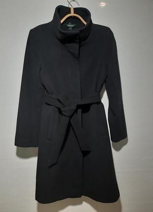Черное шерстяное пальто с кашемиром ralph lauren с высокой стойкой,6 made in italy