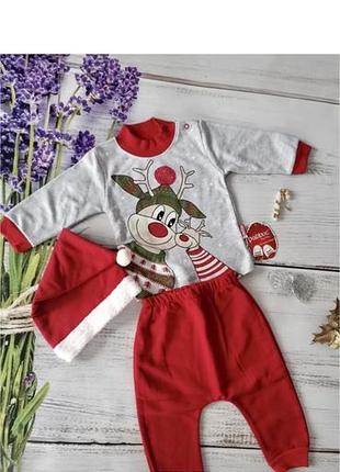 Merry christmas новорічний костюмчик з оленями трійка костюм на байці для хлопчика дівчинки розпродаж