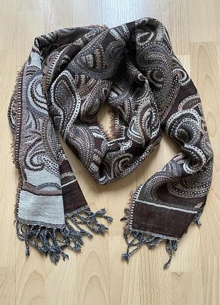 🧣 шерстяной шарф с узором пейсли в бежево-коричневых тонах