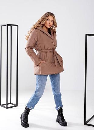 Женская зимняя куртка с поясом, арт. 505, кава