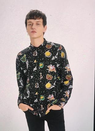 Сорочка новорічна & чорна сорочка з новорічним принтом