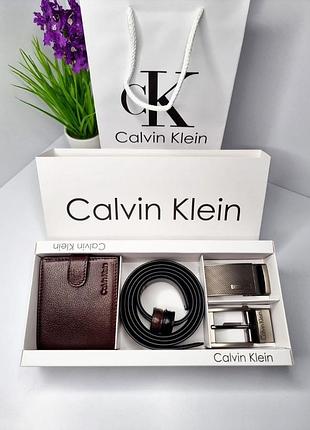 Чоловічий набір calvin klein шкіряний ремінь та гаманець