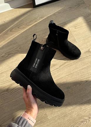 Женские зимние ботинки полусапожки еко замша замшевые