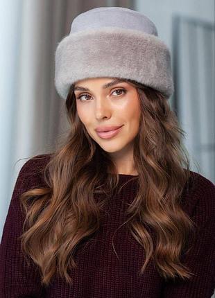 Зимова жіноча шапка з екохутра "норка" колір сірий