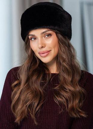 Зимова жіноча шапка з екохутра "норка" колір чорний