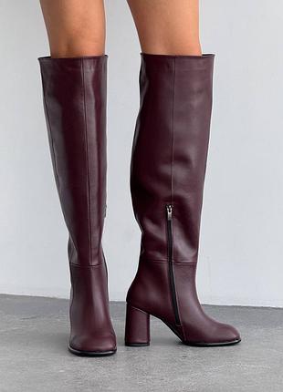 Демісезонні ботфорти з анатомічним мисом barefoot, бордовий, натуральна шкіра