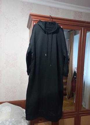 Новое платье - худи,длинная,теплая, холодные дни, черного цвета