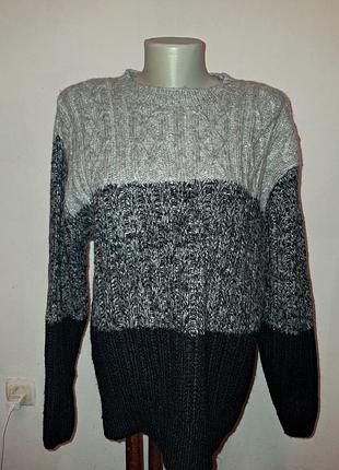 Теплый свитер m&amp;s collection (серый/черный, блочный цвет) размер l