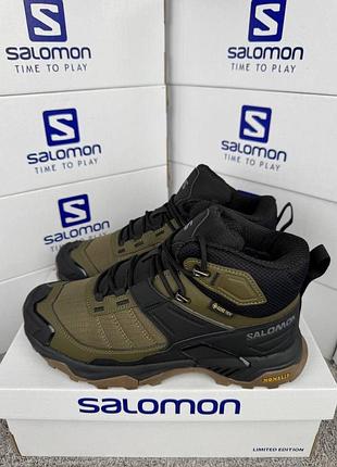Зимові❄️salomon x ultra 4 mid fur khaki black