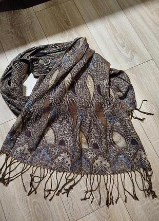 Стильный красивый этнический шарф, палатин в шоколадных цветах