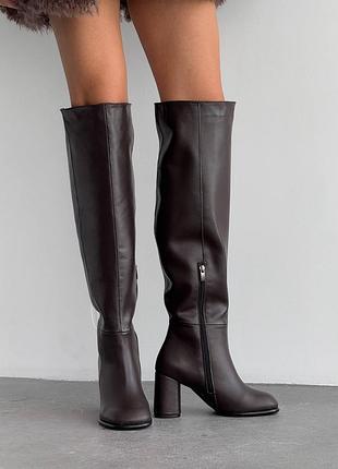 Демісезонні ботфорти з анатомічним мисом barefoot, коричневий, натуральна шкіра