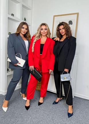 Класичний костюм жіночий 46-56р. пиджак та штани тканини костюмка чорний червоний графіт