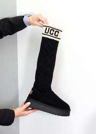 Уггі з в'язаною панчохою "lindo", чорний, натуральна замша/в'язка