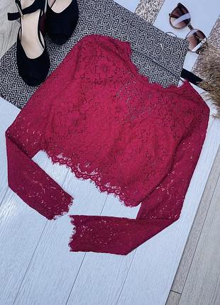 Нова мереживна блуза boohoo xs блуза коротка ажурна блуза бордова