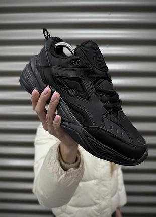 Зимние кроссовки nike air m2k tecno с мехом (черные)