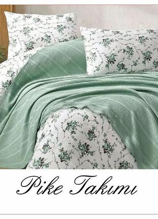 Постельное белье с вафельным покрывалом la villa mavi зеленый