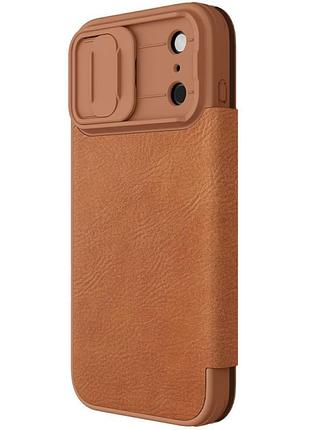 Кожаный чехол-книжка nillkin qin pro camshield для apple iphone 17 pro (6.3") brown