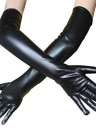 Женские черные длинные перчатки с имитацией латекса 30/025